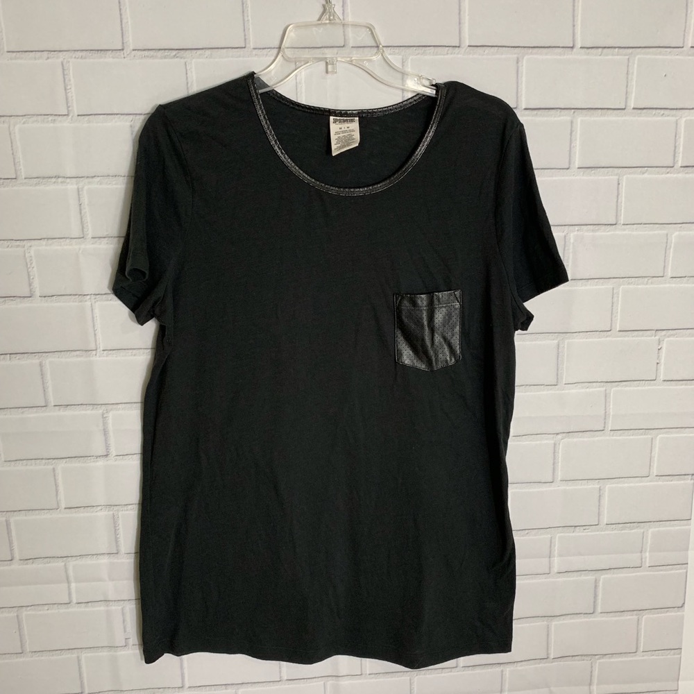 Victoria’s Secret PINK Black Tee Shirt Mesh Pocket